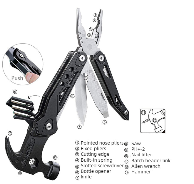 Multifunctional Stainless Steel Mini Screwdriver Plier Hammer